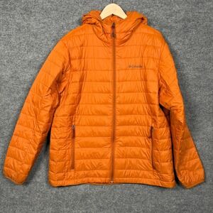 Columbia Mens Size XL Jacket Orange Omni-Heat Turbodown Duck 590TD Hooded Puffer